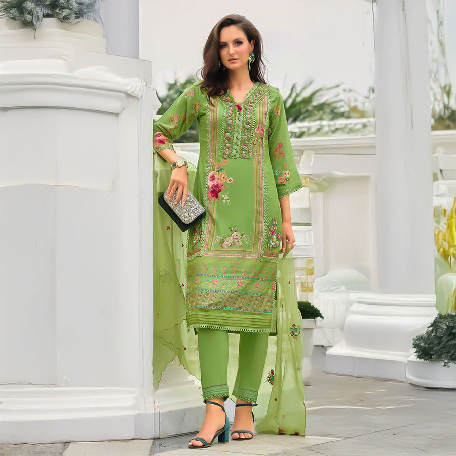 Green  Muslin Casual Wear Salwar Kameez