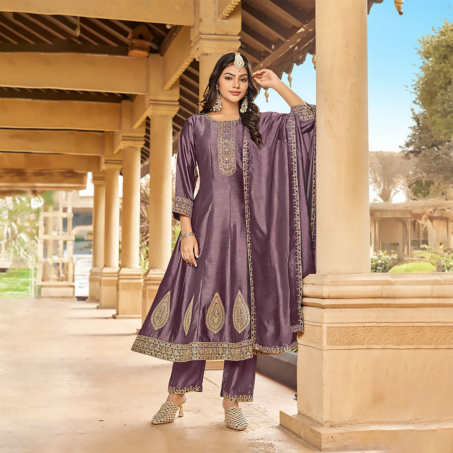 Purple Vichitra Anarkali Suit