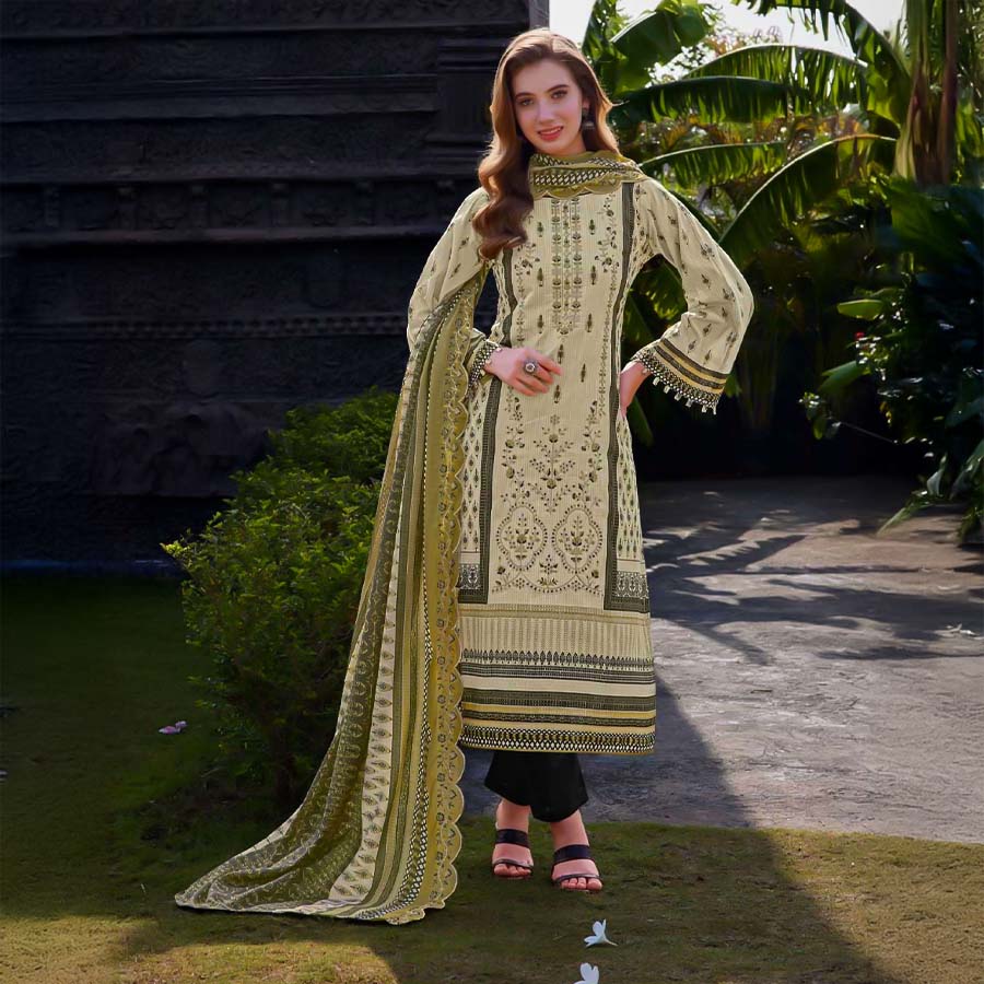 Green  Cambric Lawn Cotton Printed Salwar Kameez