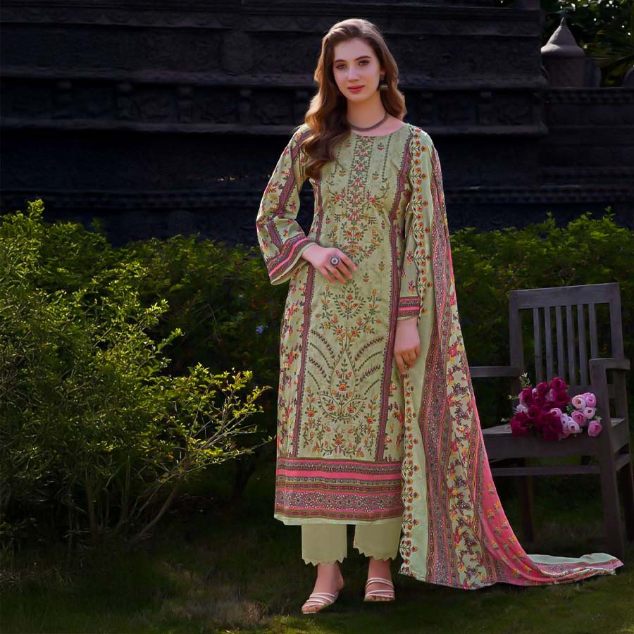 Green  Cambric Lawn Cotton Printed Salwar Kameez