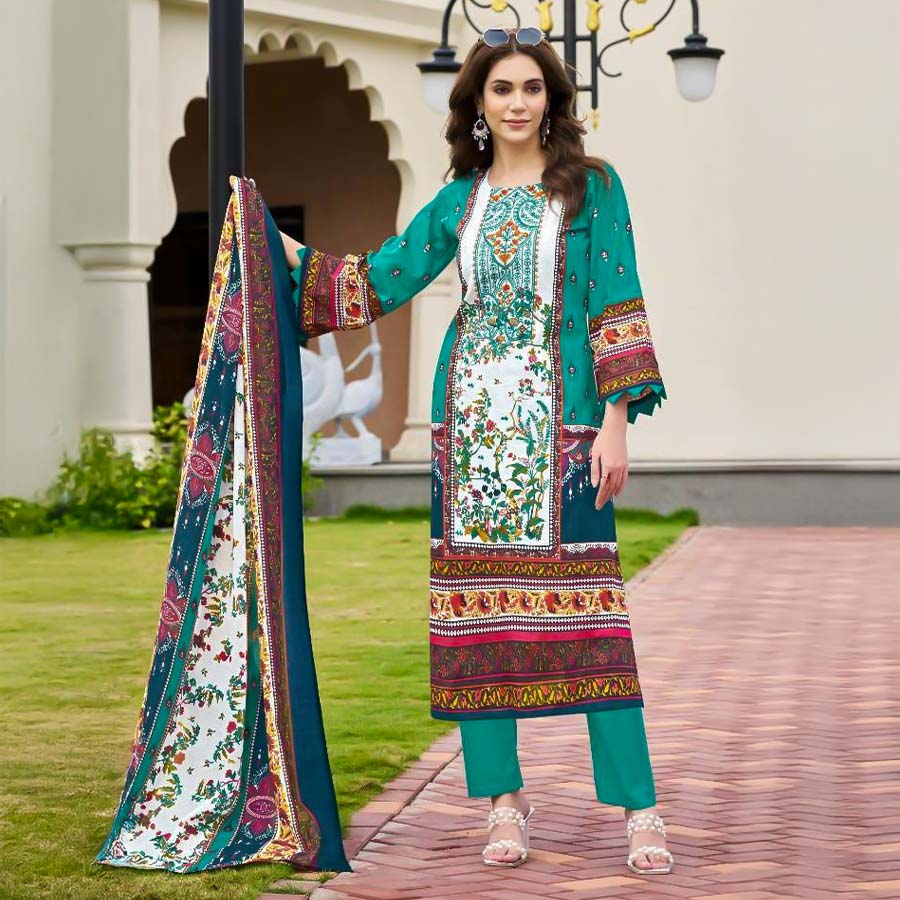 Cyan  Cambric Cotton Casual Wear Salwar Kameez