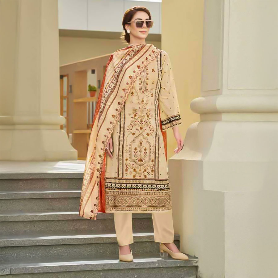 White  Cambric Lawn Cotton Casual Wear Salwar Kameez