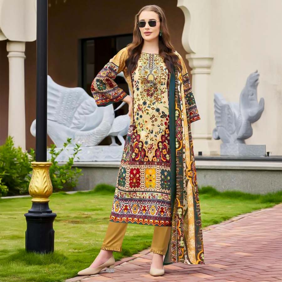 Yellow  Cambric Cotton Casual Wear Salwar Kameez