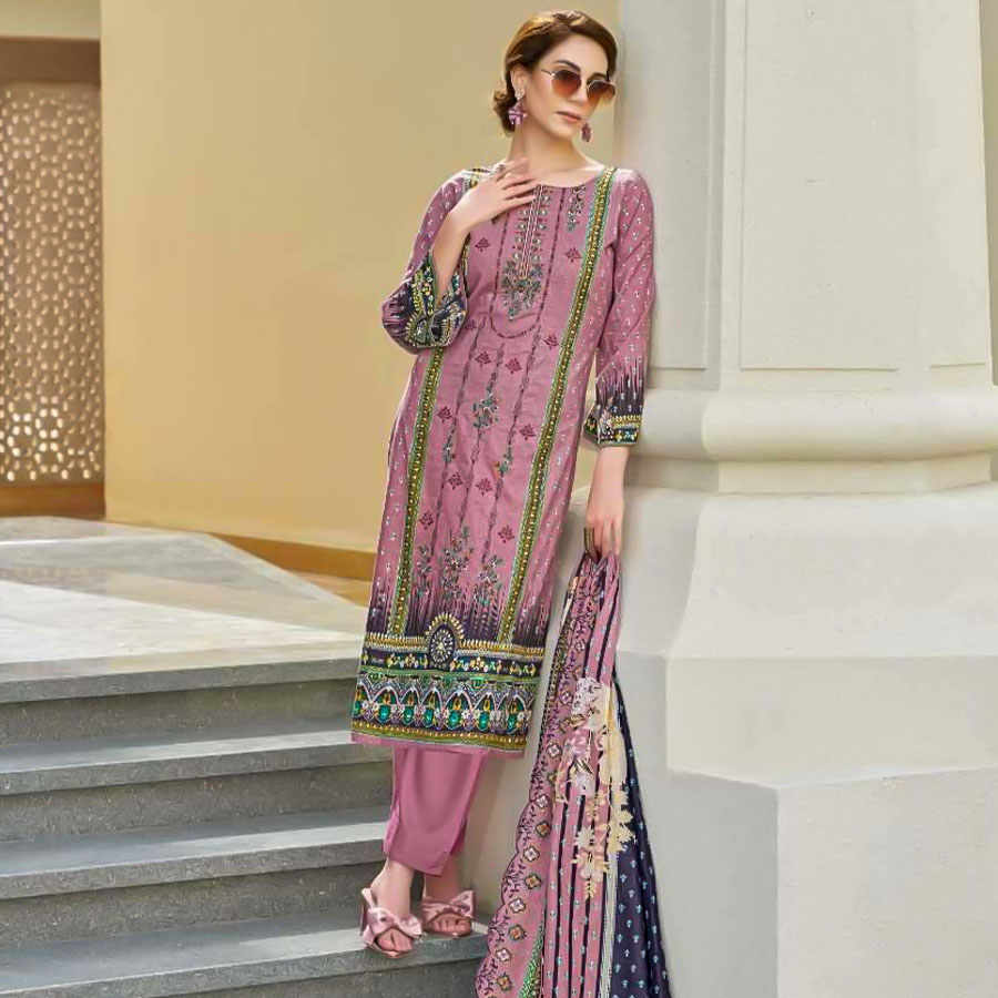 Pink  Cambric Lawn Cotton Casual Wear Salwar Kameez