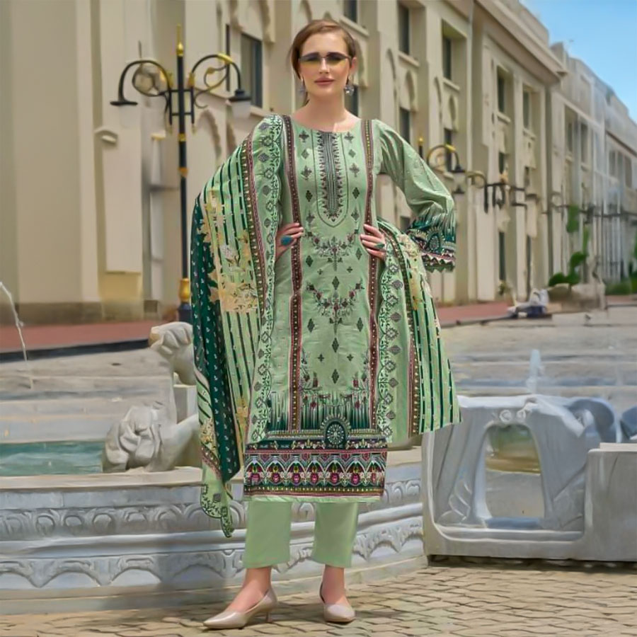 Green Cambric Lawn Cotton Casual Wear Salwar Kameez
