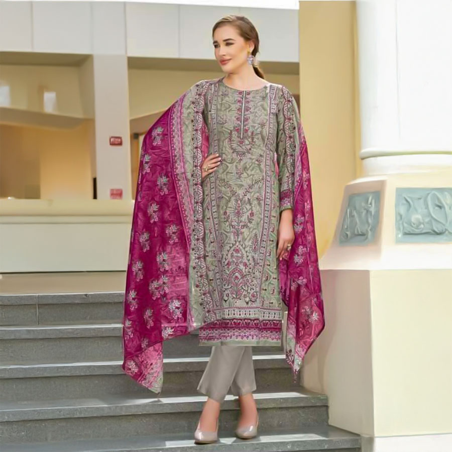 Grey Cambric Lawn Cotton Casual Wear Salwar Kameez