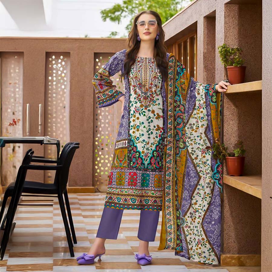 Purple Cambric Cotton Casual Wear Salwar Kameez