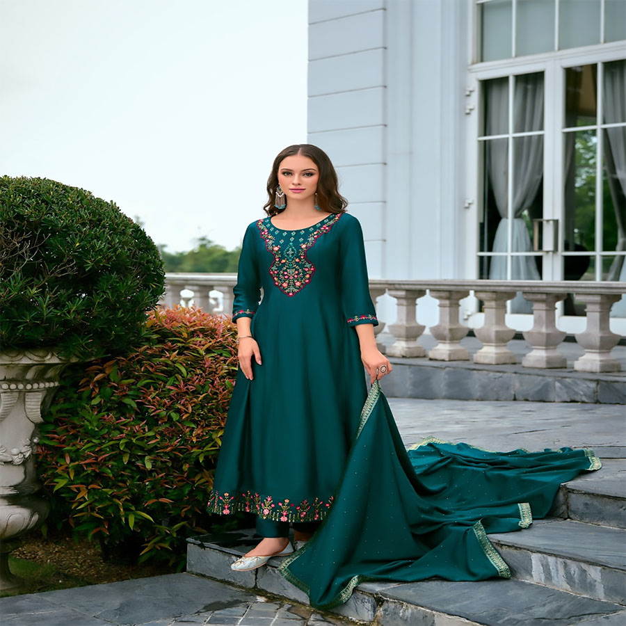 Blue Silk Anarkali Suit