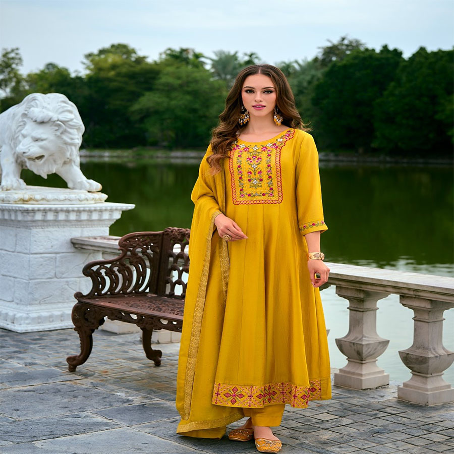 Yellow Silk Anarkali Suit