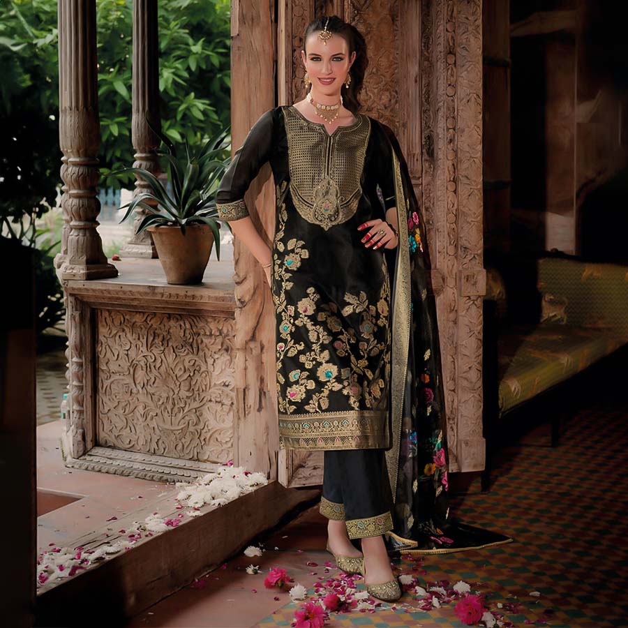 Black Organza Jacquard Casual Wear Salwar Kameez