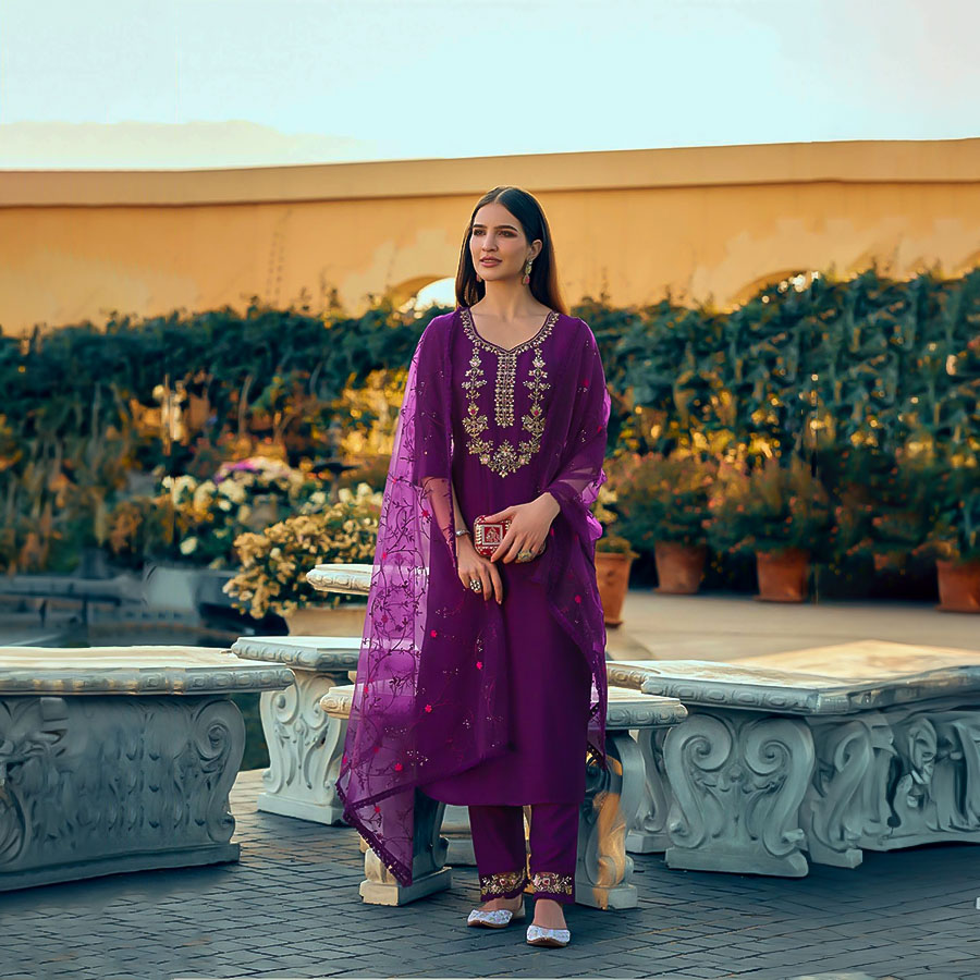 Violet  Vichitra Silk Party Wear Salwar Kameez