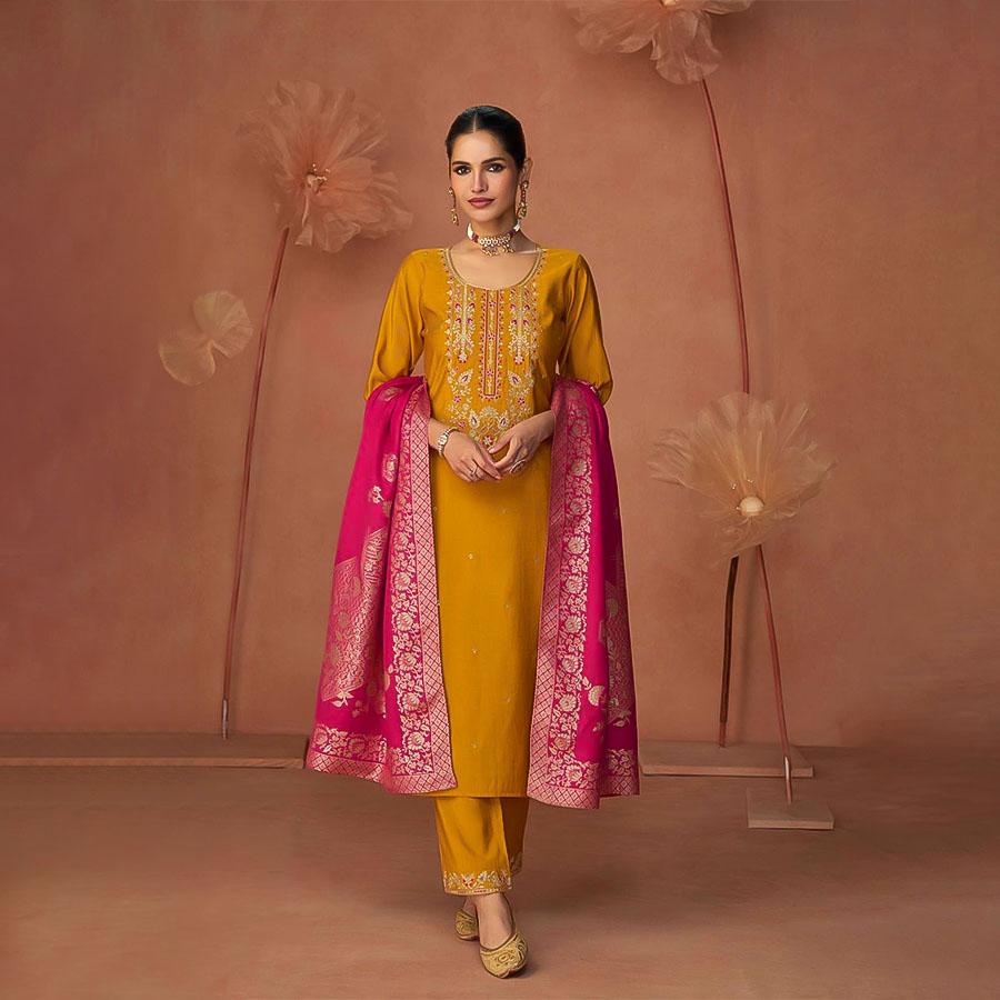 Yellow Viscose Casual Wear Salwar Kameez