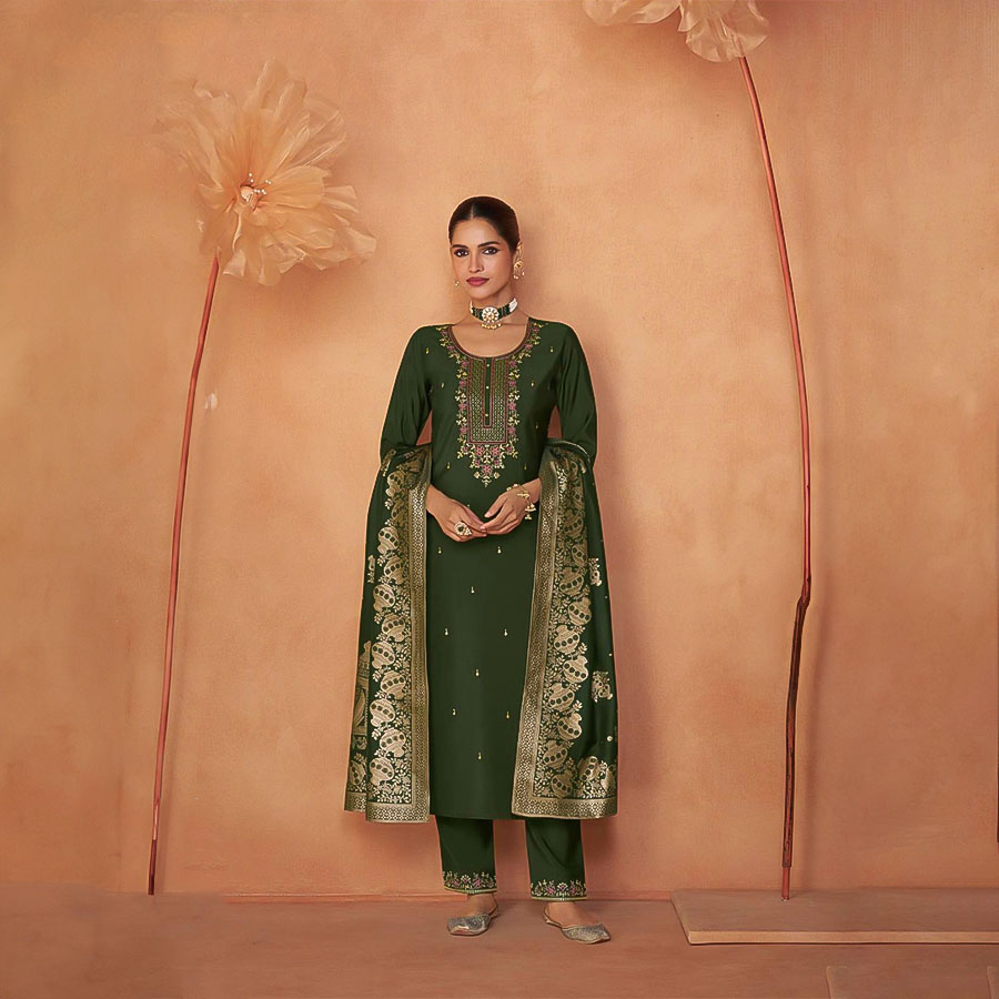 Olive Green Viscose Casual Wear Salwar Kameez