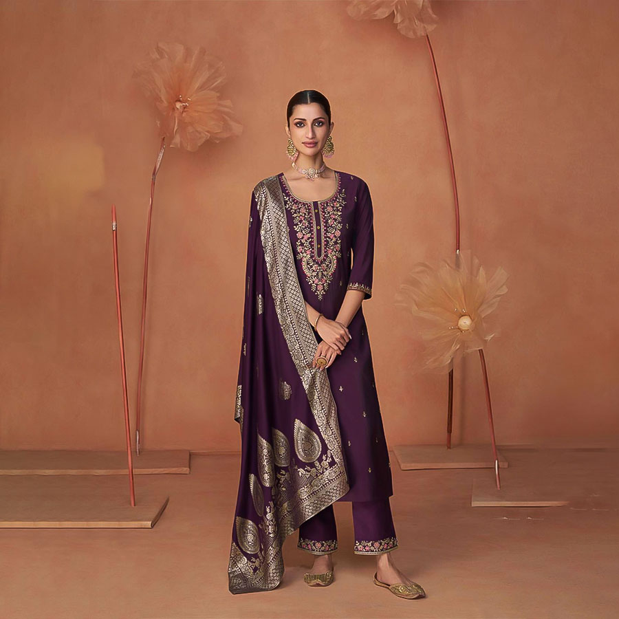 Violet Viscose Casual Wear Salwar Kameez