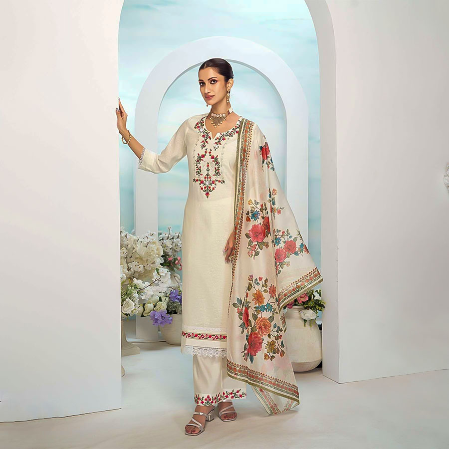 White Viscose Silk Party Wear Salwar Kameez