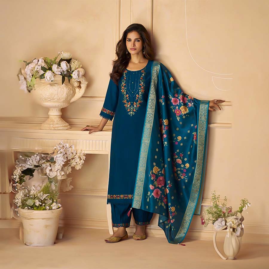 Blue Viscose Party Wear Salwar Kameez