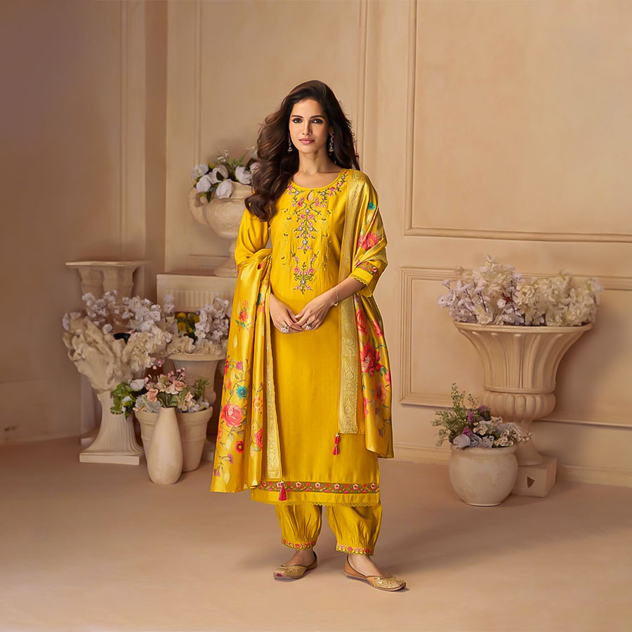 Yellow  Viscose Party Wear Salwar Kameez