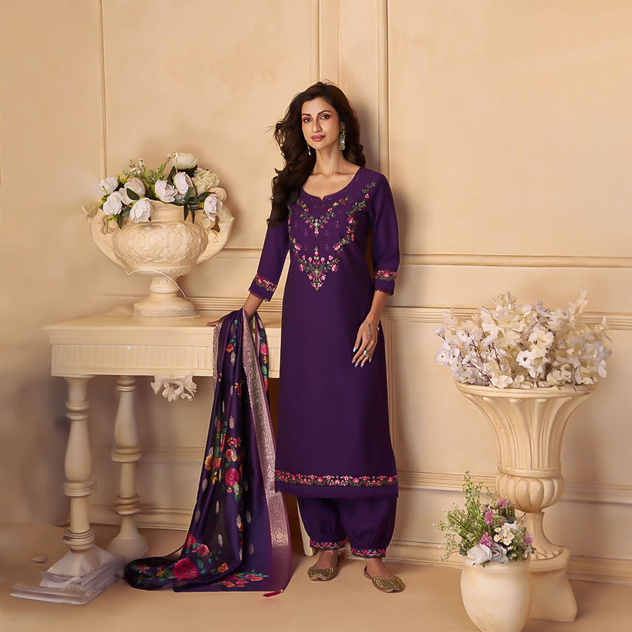 Violet Viscose Party Wear Salwar Kameez