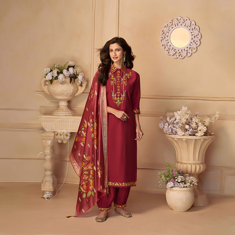 Red Viscose Party Wear Salwar Kameez