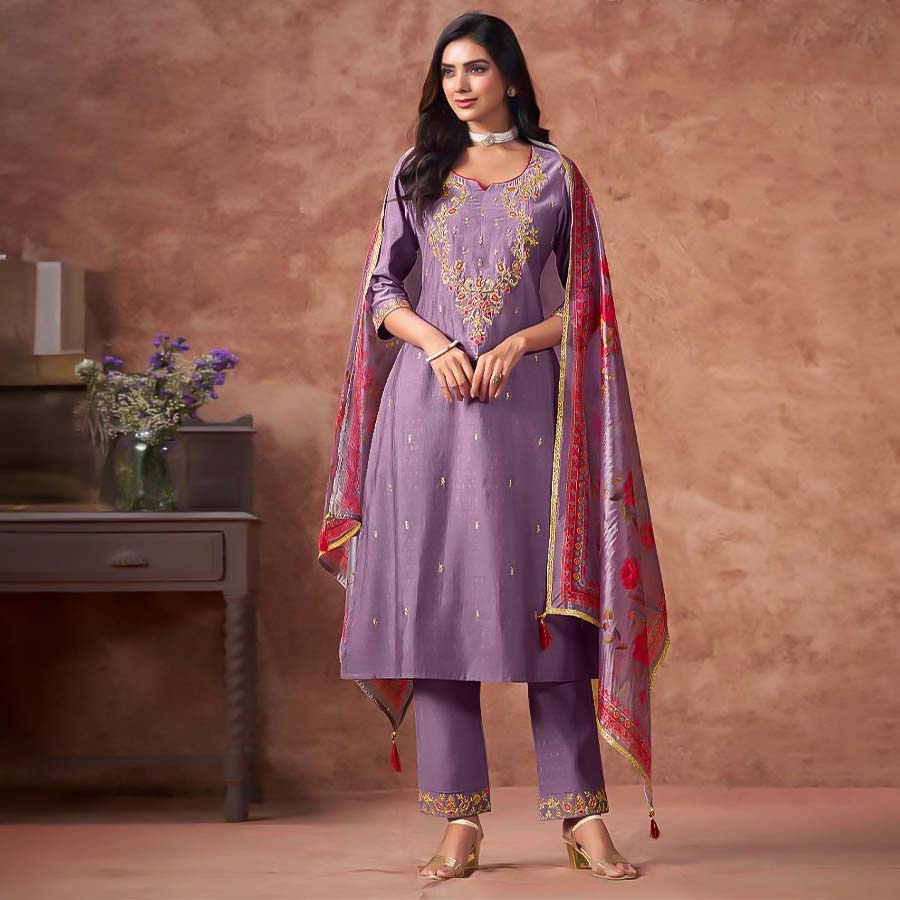 Purple Viscose Silk Casual Wear Salwar Kameez