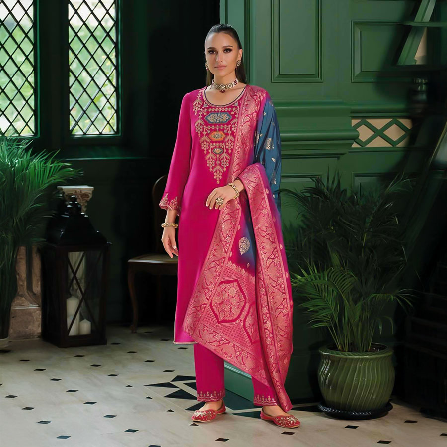 Magenta  Viscose Casual Wear Salwar Kameez