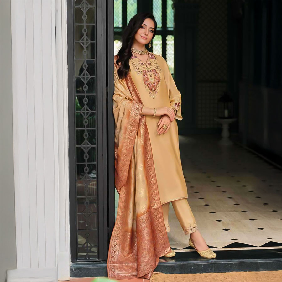 Light Brown Viscose Casual Wear Salwar Kameez