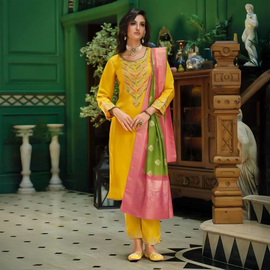 Yellow Viscose Casual Wear Salwar Kameez