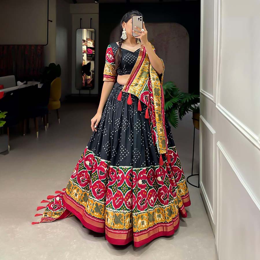 Black  Tusser Silk Casual Wear Lehenga