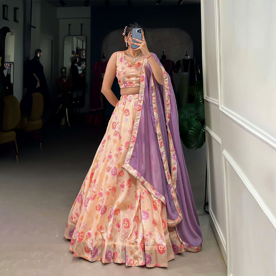 Salmon  Tusser Silk Casual Wear Lehenga