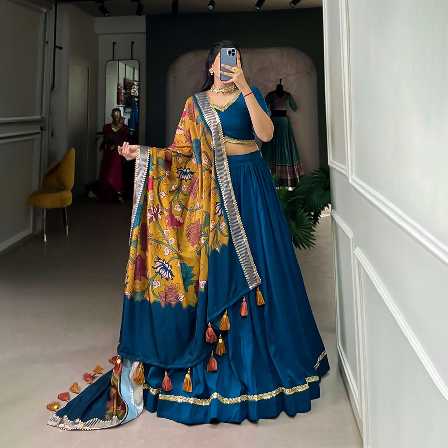 Blue  Chinon Silk Casual Wear Lehenga