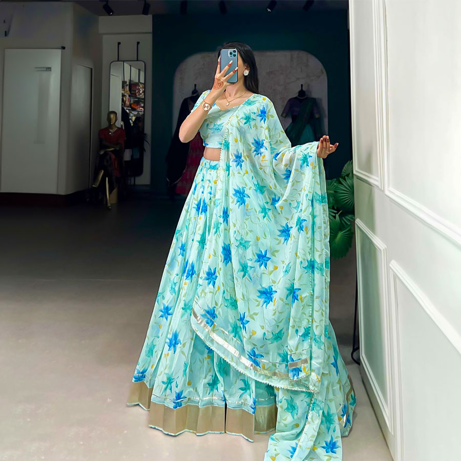 Blue  Tabby Silk Casual Wear Lehenga