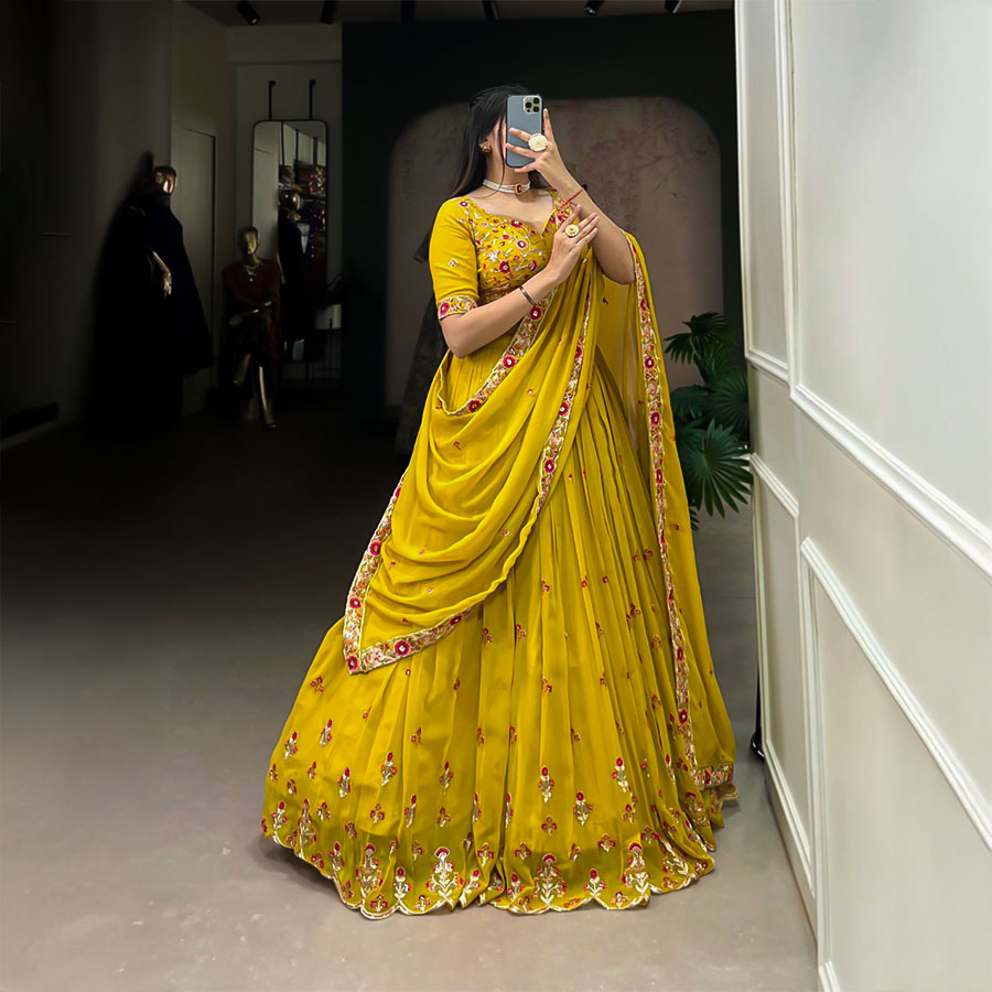 Yellow  Georgette Party Wear Lehenga