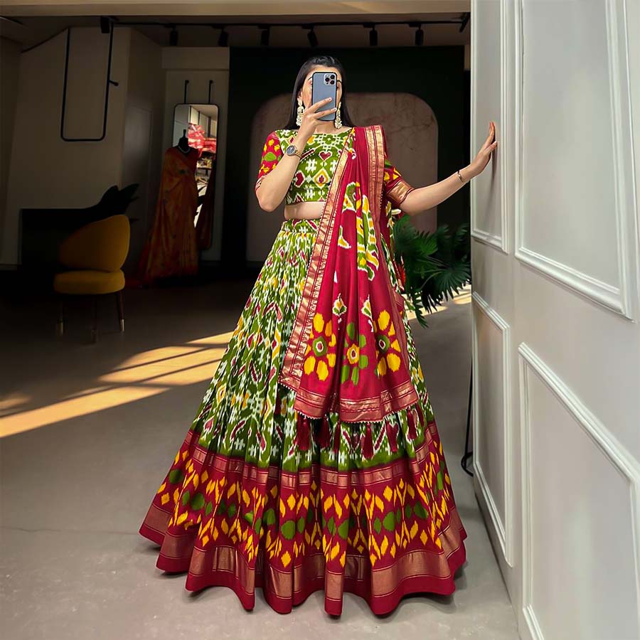 Green Tusser Silk Casual Wear Lehenga