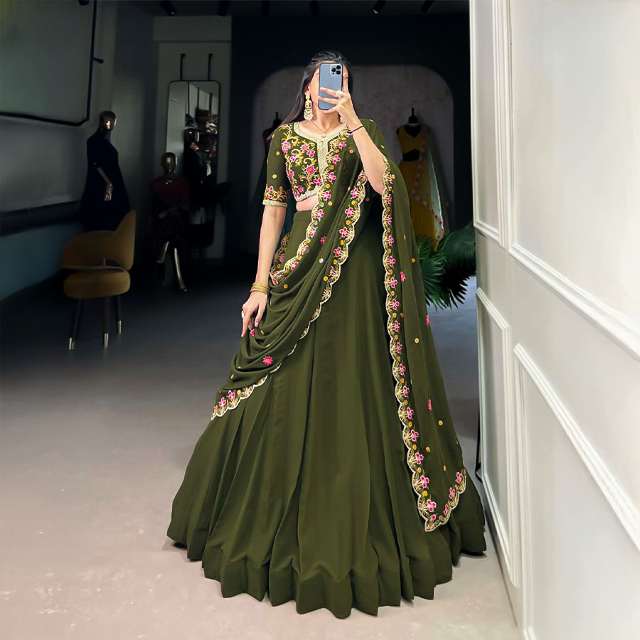 Green Georgette Party Wear Lehenga