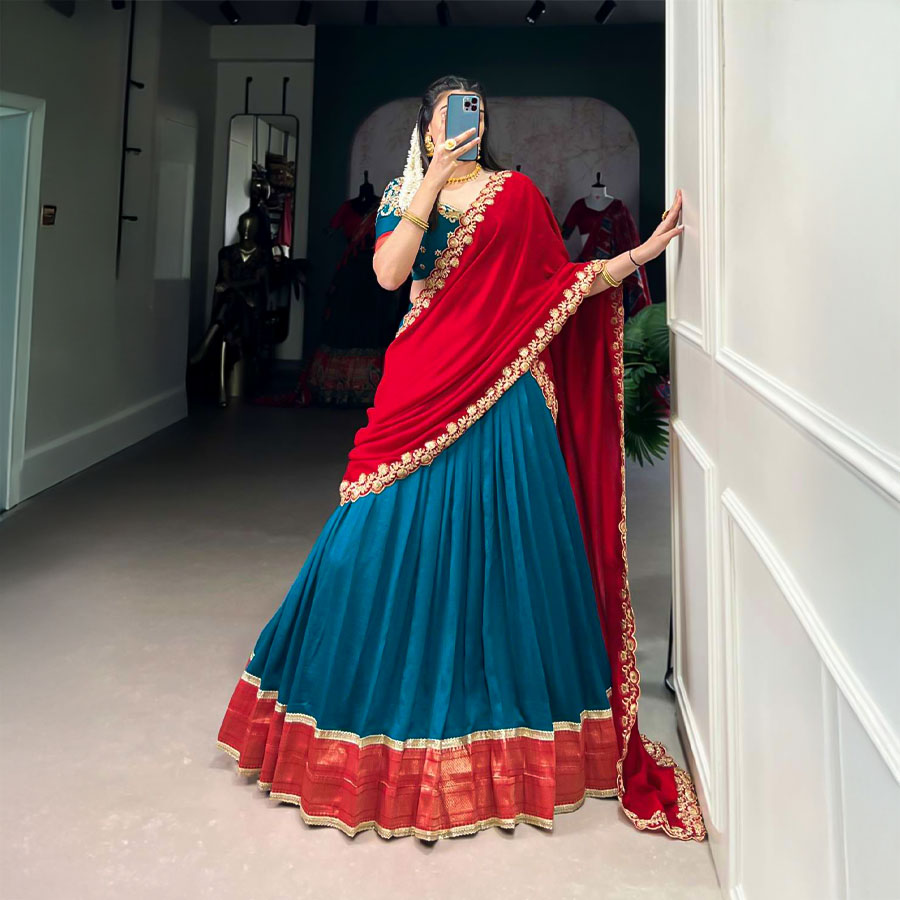 Blue  Vichitra Silk Party Wear Lehenga