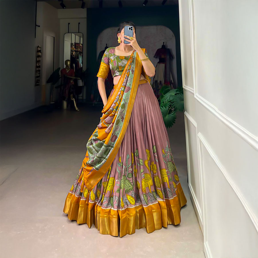 Yellow  Dola Silk Casual Wear Lehenga