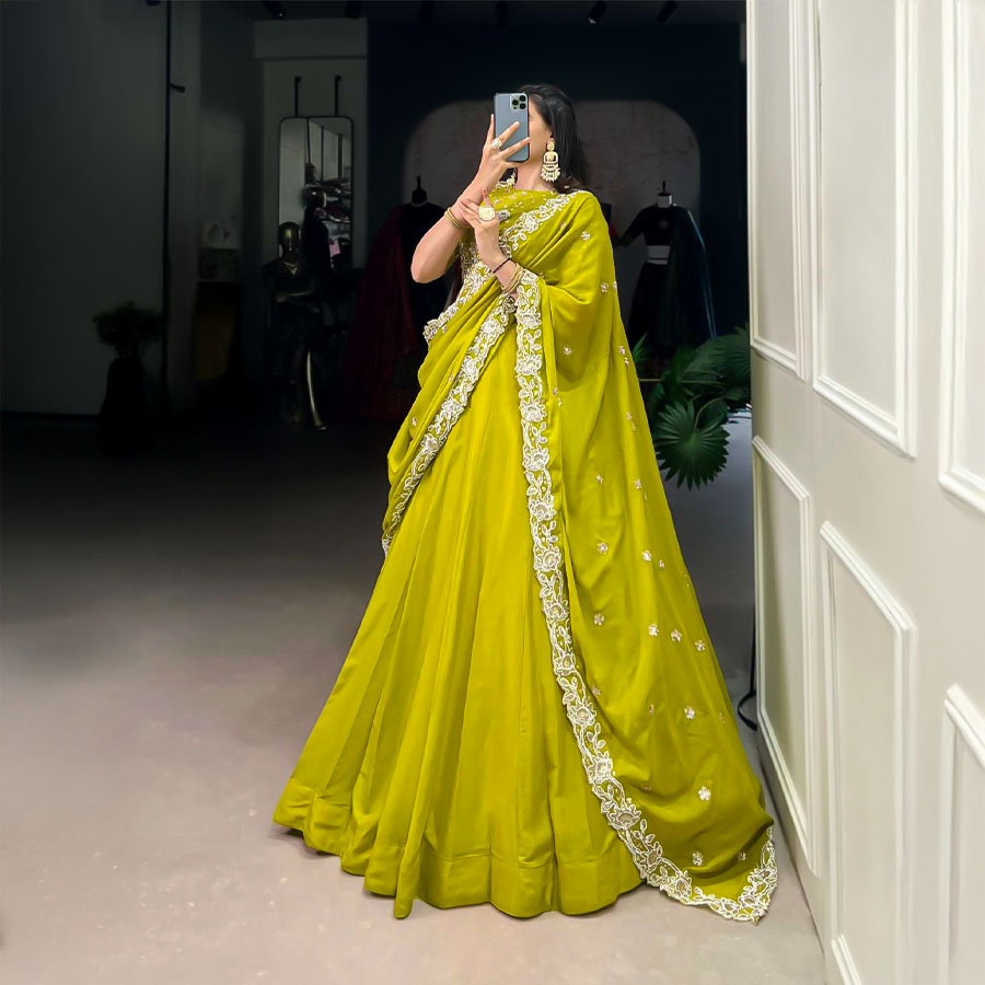Green  Vichitra Silk Party Wear Lehenga