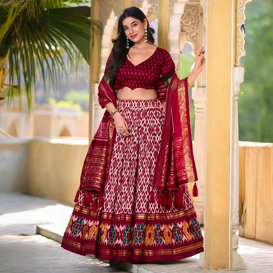 Red  Tusser Silk Casual Wear Lehenga