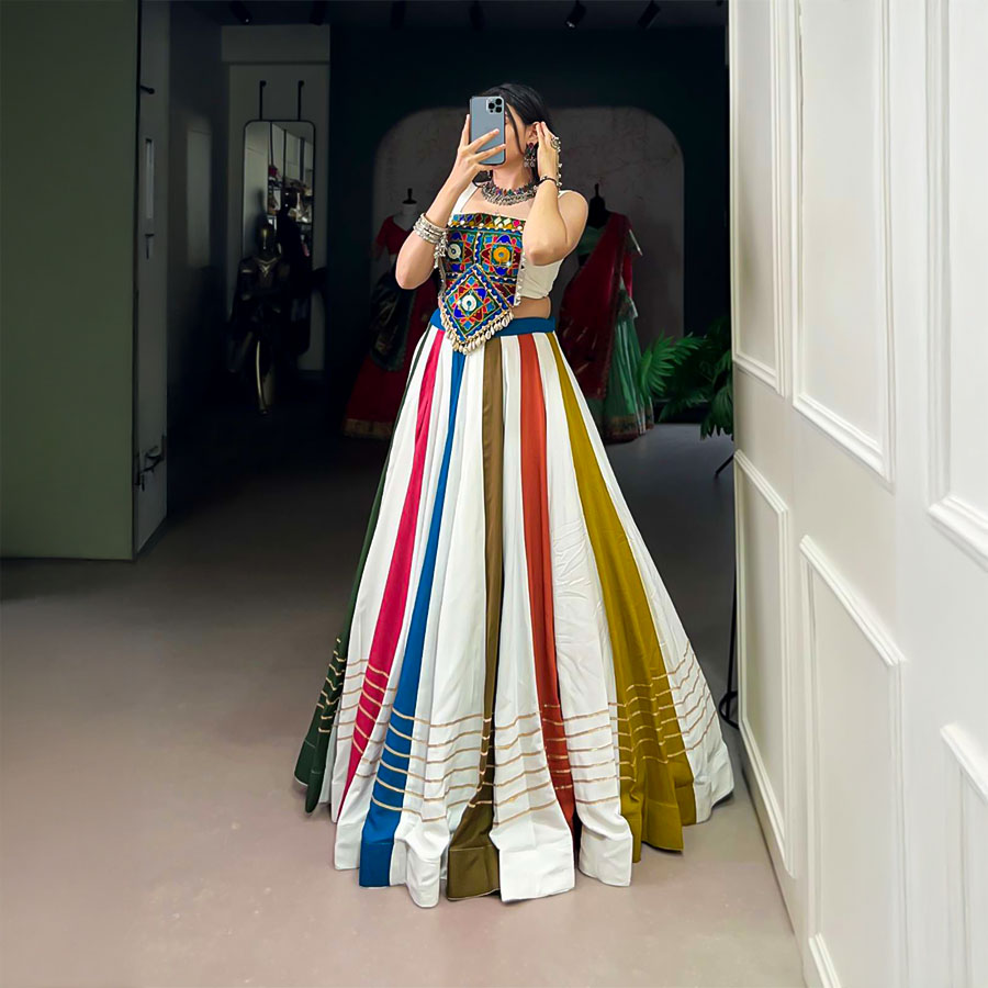 White  Rayon Party Wear Lehenga