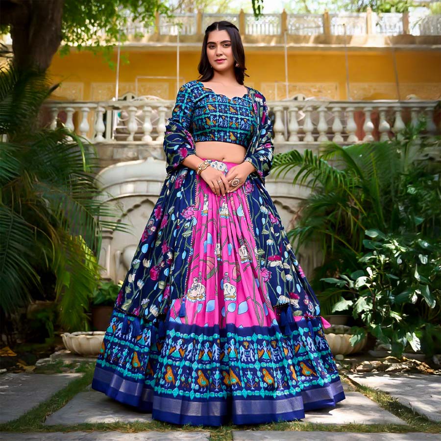 Blue  Tusser Silk  Casual Wear Lehenga