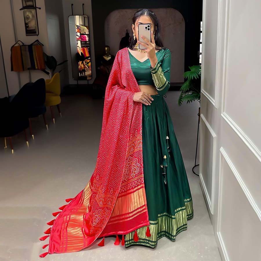 Green  Gaji Silk Designer Lehenga