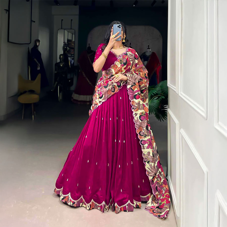 Magenta  Vichitra Silk Party Wear Lehenga