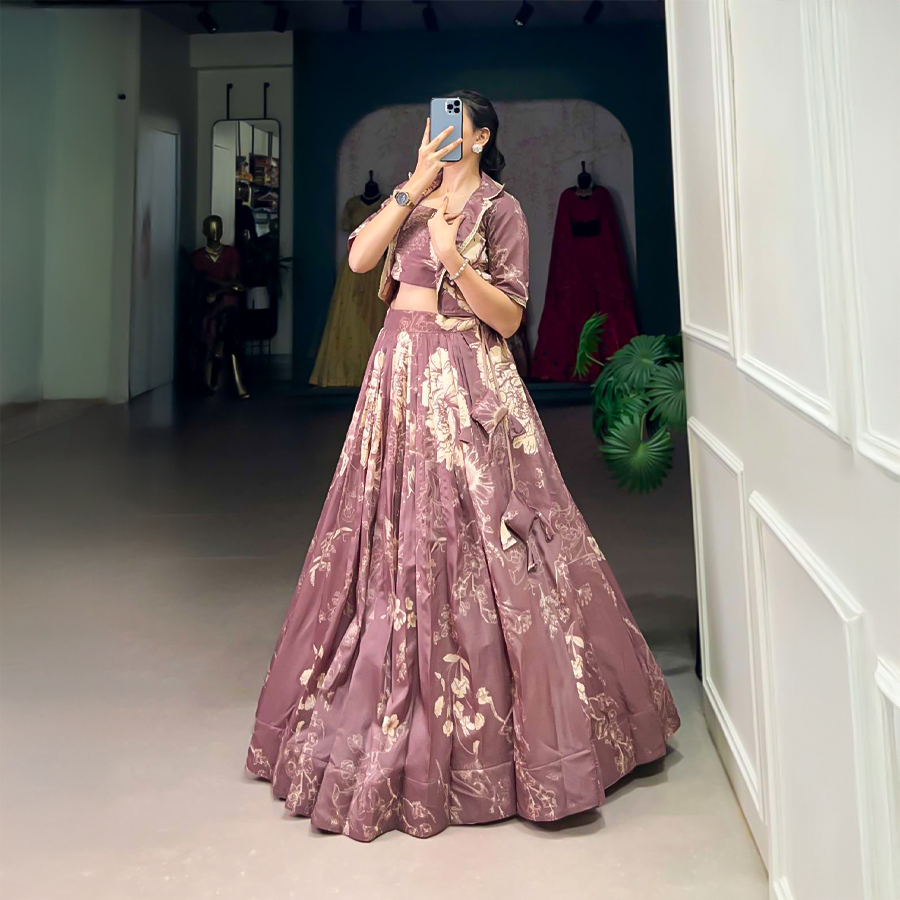 Brown  Tusser Silk Casual Wear Lehenga