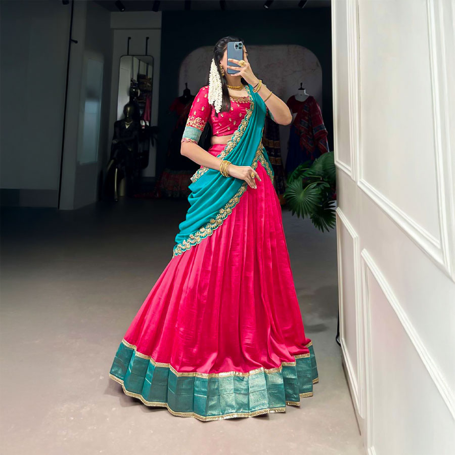 Magenta  Vichitra Silk Party Wear Lehenga