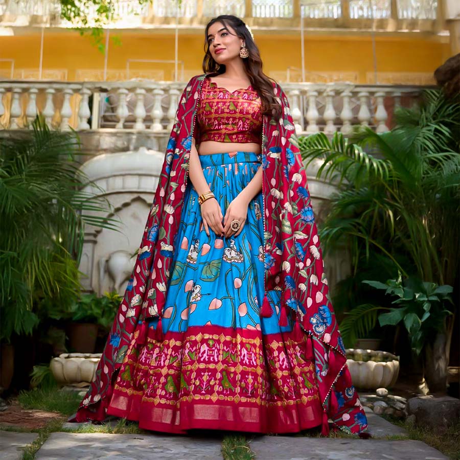 Red Tusser Silk  Casual Wear Lehenga