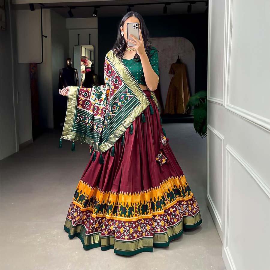 Brown Tusser Silk  Casual Wear Lehenga