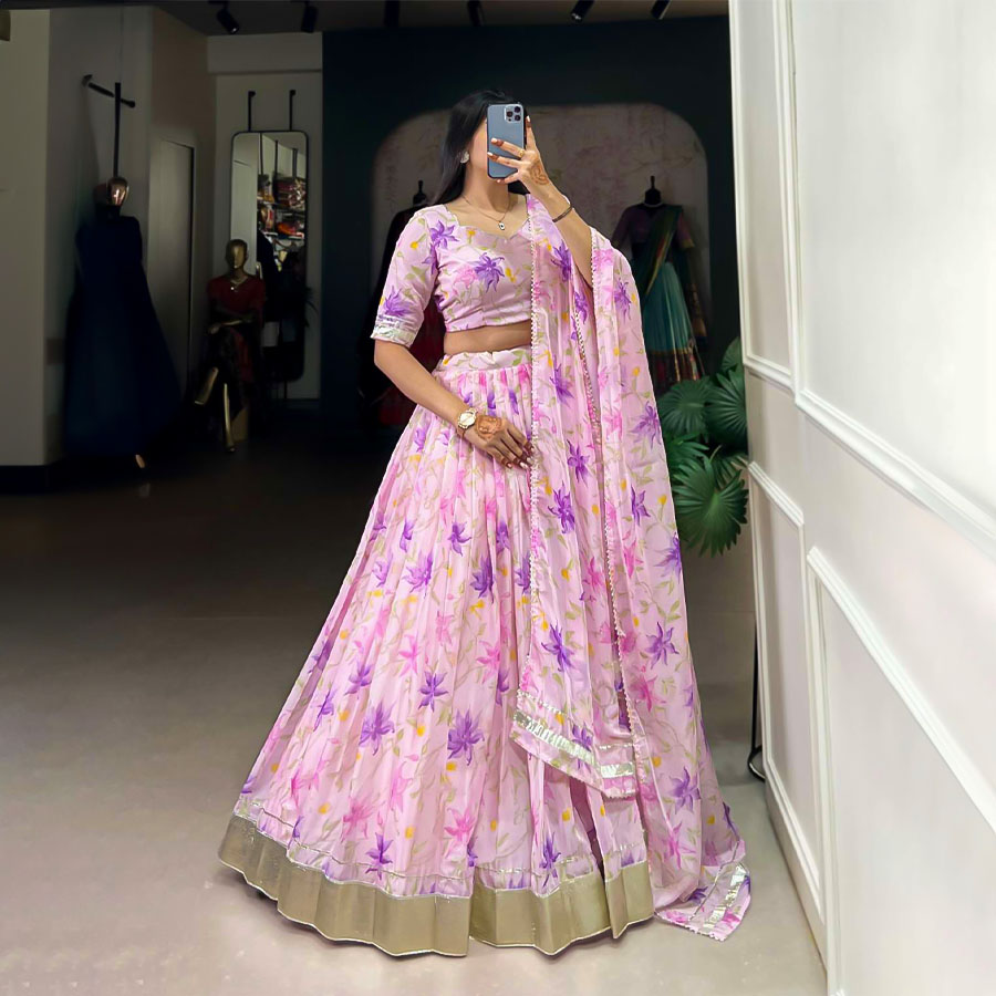 Purple  Tabby Silk Casual Wear Lehenga