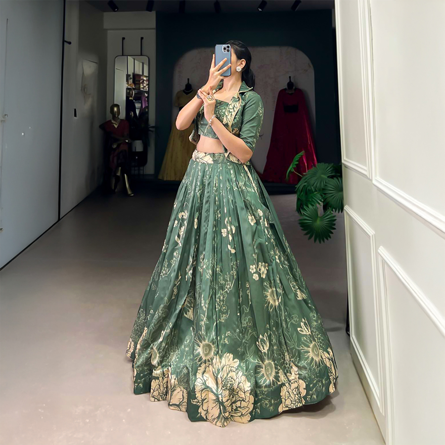 Green  Tusser Silk Casual Wear Lehenga
