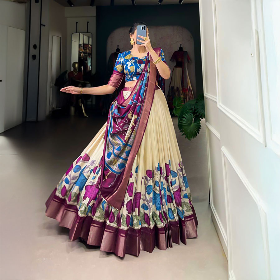Blue Dola Silk Casual Wear Lehenga
