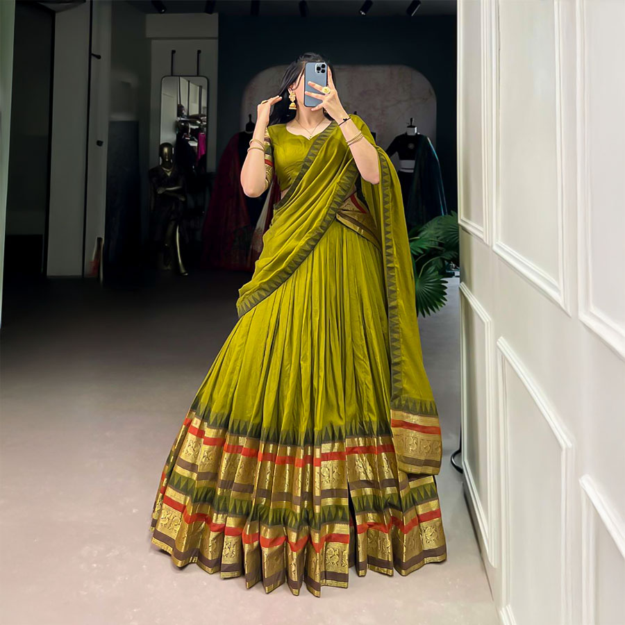 Green  Chanderi Casual Wear Lehenga